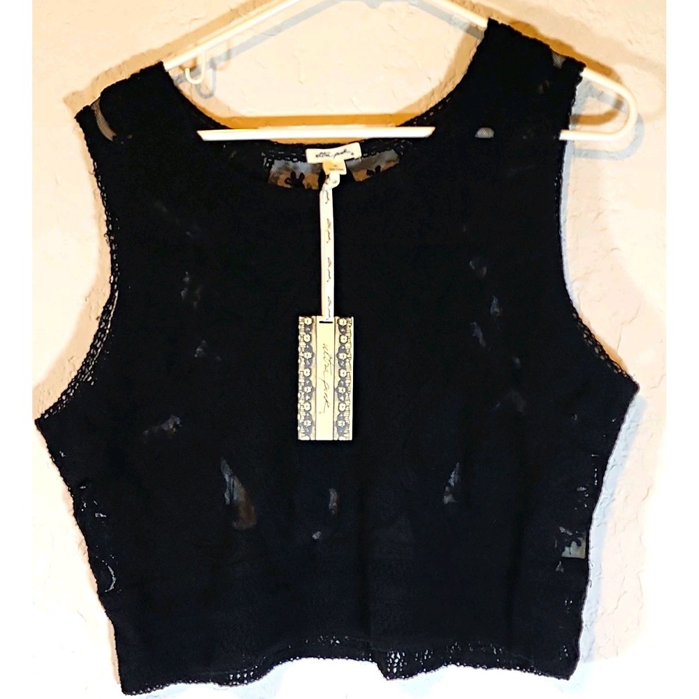 Ultra Pink Black Sheer Lace Sleeveless Top Round Neck Solid Women's XL